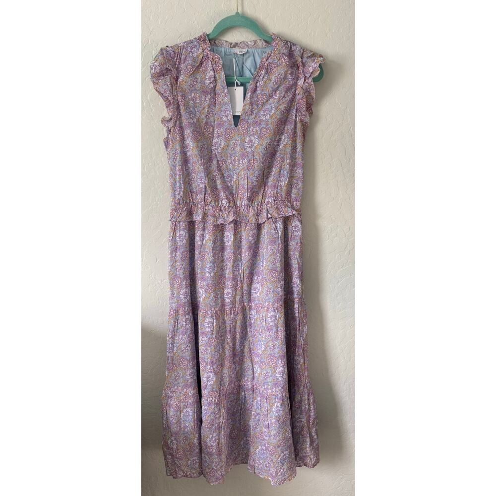 Ecru Larson Lilac Purple Floral Ruffle Tiered Dress Large NWT